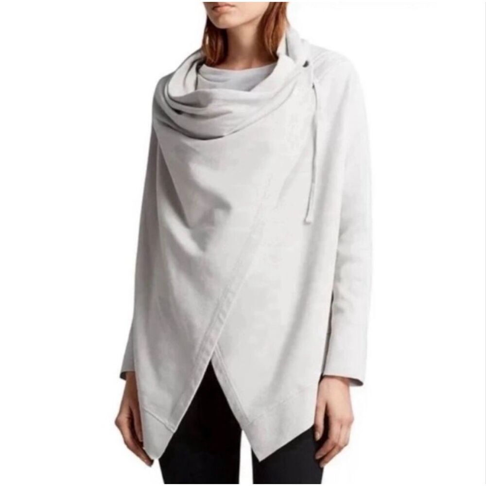 All Saints Jacket Cardigan Sweatshirt Drape Neck Sweater Wrap Gray Medium